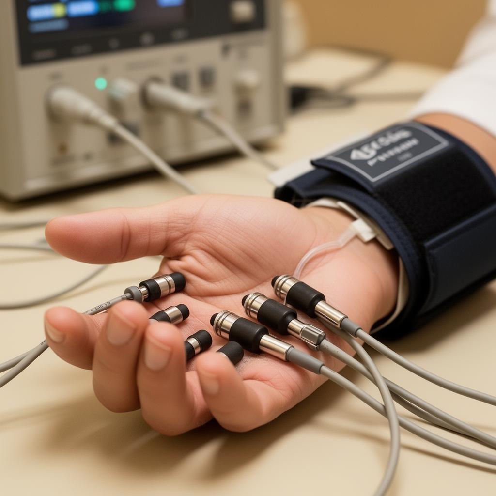 Senzori poligraf pe mâna subiectului